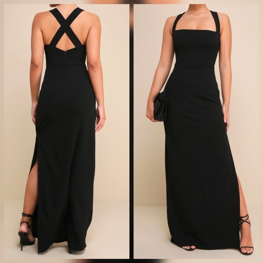 Lulus Glamorous Dedication Black Sleeveless Column Maxi Dress, Size Small